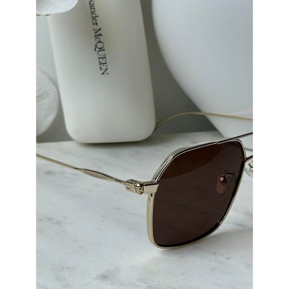 NEW Alexander McQueen AM0372S Gold Aviator Sunglasses main image 4